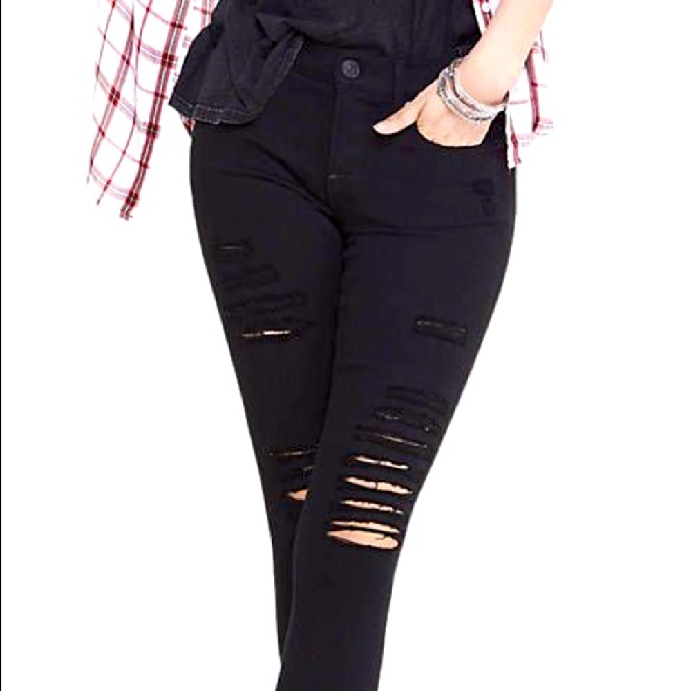 Express Black Distressed Jean Legging MidRise SZ 0